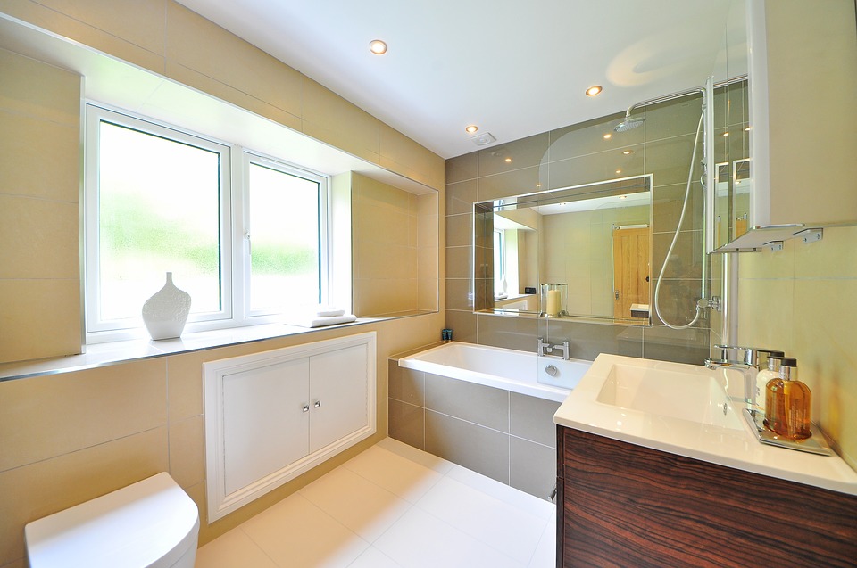 white bathroom with tub